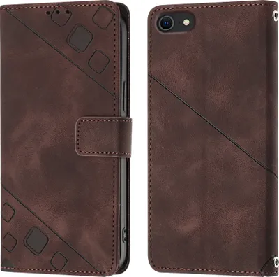 Produktbild von Hülle für iPhone SE (2022) SE 2020 8 7 Prägung Flip Leder Brieftasche Schutzhülle mit Ständer Braun