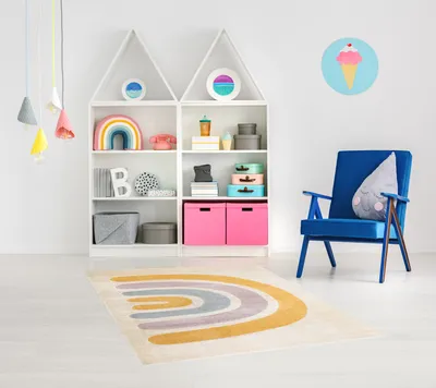 Produktbild von Kinderzimmerteppich rechteckig Regenbogen (Beige), 120 x 170 cm