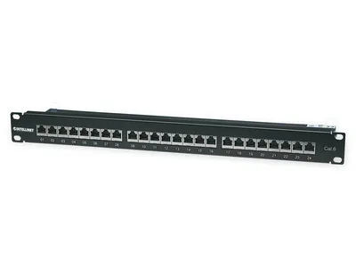 Produktbild von INTELLINET Cat6 Patchpanel geschirmt 24 Ports FTP 1 HE Klemmleisten mit 90 Grad abgewinkelten Kabeleinfuehrungen