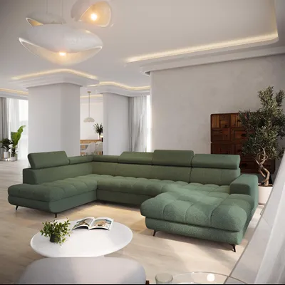 Produktbild von Masseno Ecksofa CORENO mit Schlaffunktion L-Form, Sofa mit Bettkasten, Wohnzimmersofa, Couch, Soffa, Bettsofa, Couchgarnitur- Grün, QUELLE 37