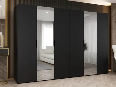 Produktbild von MIRJAN24 Kleiderschrank Malaga 300 mit Spiegel, Kleiderschrank, Garderobe (Farbe: Schwarz, Größe: 300 cm)
