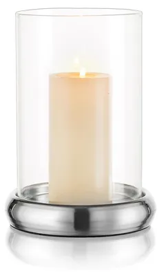 Windlicht Glaskerzenhalter mit Zylinder, Stumpenkerzen, Silber, 1 Stück