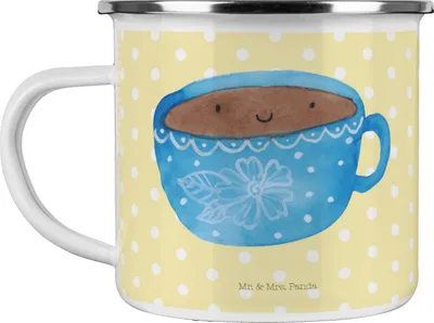 Produktbild von Mr. & Mrs. Panda Emaille Tasse Kaffee Tasse - Gelb Pastell - Geschenk, Glücklich, Liebe, Genuss, becher, Teetasse, Campingbecher, Lustige Sprüche, Geschmack