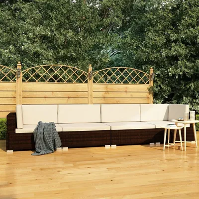 Productafbeelding van Living Store 4-delige tuinmeubelset met kussens, van bruin polyrotan