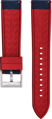 Obrázok produktu pre CHROONOO Saffiano kožený/gumový hybridný remienok na hodinky - modrý/červený, 20 mm, brúsená strieborná