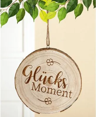 Image de GILDE Rondelle d'arbre en bois avec slogan Moment de bonheur