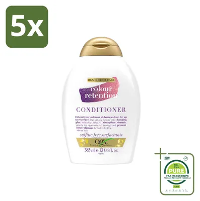 Immagine prodotto di 5 flaconi di balsamo per capelli colorati OGX, formato da 385 ml ciascuno - confezione grande - 5 pezzi