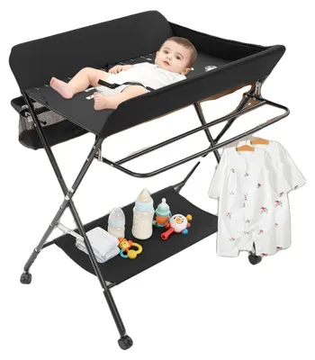 Image de Table à langer, structure en fer, réglable en hauteur, 70 × 77 cm, panier de rangement latéral, capacité de charge 25 kg