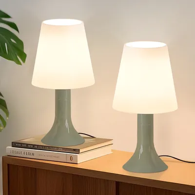 Produktbild von ZMH Tischlampe Wohnzimmer Tischleuchte 2er Set Grün mit Kabel Nachttischlampe E14 Tischlampen Moderne Landhausstil für Esstisch Schlafzimmer