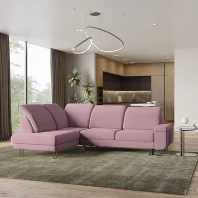 Zdjęcie produktu dla Masseno Narożnik LERMA R-S z funkcją spania i pojemnikiem na pościel Kształt L, Rozkładana sofa, Rogówka - Pudrowy róż, MONOLITH 62
