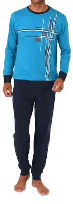 Produktbild von Normann Herren langarm Schlafanzug mit Bündchen Pyjama mit edlen Frontprint ; blau , 48