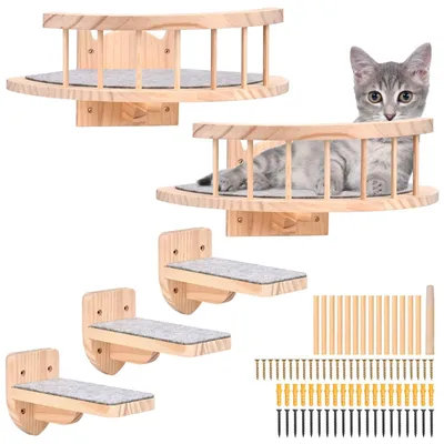 Image de Hamac pour chat à fixer au mur, avec une plateforme et des échelons