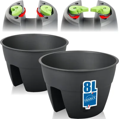 Produktbild von 2x Blumentopf 30,6cm Balkon Geländer 8L Blumen Pflanztopf Balkontopf Geländertopf