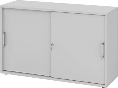 Produktbild von bümö Schiebetürenschrank office - 2 Ordnerhöhen - Griff: Chromgriff (Metall), Nachbildung: Grau