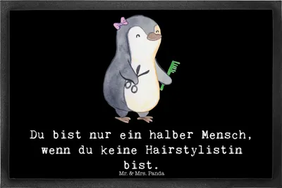 Produktbild von Mr. & Mrs. Panda Gummi-Fußmatte Hairstylistin Herz 40 x 60 cm - Schwarz - Geschenk, Spruch, Witzig, Gummimatte, Fußabtreter, Lustig, Friseursalon, Schmutzfangmatte, Beruf