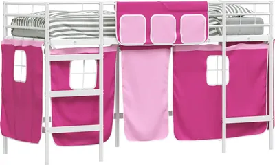 Immagine prodotto di vidaXL Struttura letto a soppalco per bambini con tende bianco e rosa