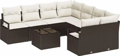 Zdjęcie produktu dla vidaXL Sofa ogrodowa 9-częściowa brązowo-kremowa 55 x 55 x 37 cm
