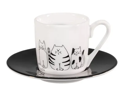 Produktbild von tea4chill Könitz Espresso Tasse Funny Cats. Kaffeetasse 65ml aus Porzellan. Espressotasse modern, schwarz-weiß