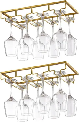 Image de YunNasi Porte-verres à vin Noir Métal 4 rangées Porte-verres sous armoire 2 pièces