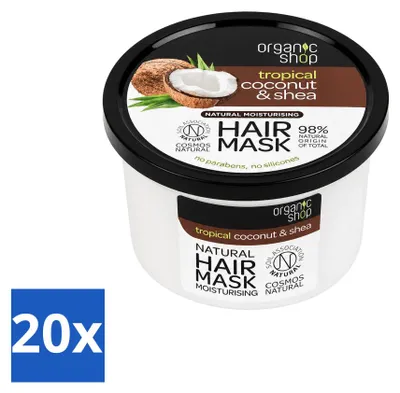 Productafbeelding van 20 x Biologisch haarmasker Kokos & Shea - Verzorgend en voedend - 250 ml - Voordeelverpakking - 20 stuks