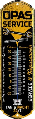 Produktbild von LANOLU Retro Blechschild OPAS SERVICE THERMOMETER Schild Werkstatt Opa Vatertagsgeschenk - lustige Werkstatt Deko 8x28cm