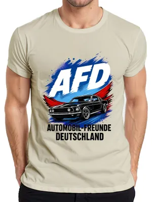Zdjęcie produktu dla Koszulka męska AFD Automobil Freunde Deutschland, motyw: sportowe samochody, humorystyczny nadruk, kolor: naturalny, rozmiar: 3XL