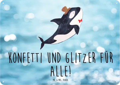 Produktbild von Mr. & Mrs. Panda tafel Orca Zylinder DIN A5 - Oceanblue - Geschenk, Schild, Narwal, wandtafel, Glückwunsch, Konfetti, Geburtstag, Meerestiere, Retro Blechschild, Wandbild