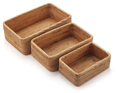 Rattan-Aufbewahrungskörbe, 3er-Set, stapelbar, natürlich
