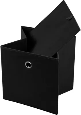 Produktbild von Stoffbox ELA 27x27cm Faltbox im 2er Pack - schöne Aufbewahrungsbox faltbar, einfacher Einschubkorb mit Griff in schwarz