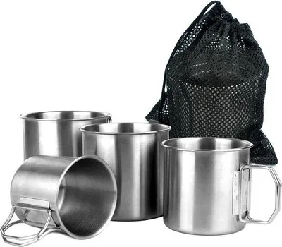 Produktbild von Famanu Campingbecher Set aus 4 Edelstahlbechern - Tragbar, Inklappbar, Verschiedene Größen