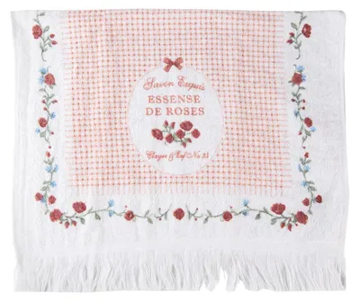 Produktbild von Clayre & Eef Gästehandtuch 40x66 cm Weiß Grün Baumwolle Rosen