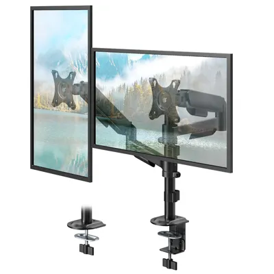 Produktbild von Monitorhalterung für 2 Monitore, 17–32 Zoll, bis 9 kg je Arm, VESA 75x75/100x100, neigbar, schwenkbar und höhenverstellbar