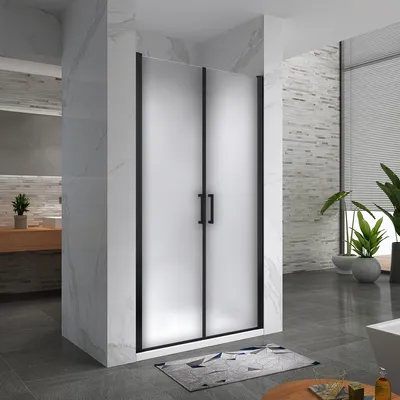 Produktbild von i-flair schwarze Duschtür 71-74 cm - Höhe: 180 cm, aus satiniertem 6 mm Sicherheitsglas, Edelstahlgriffe