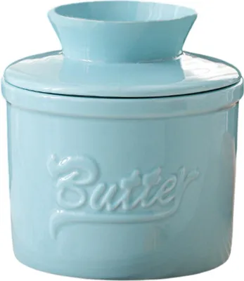 Produktbild von Buttertopf für die Theke, französischer Butterbehälter für streichfähige Butter, Butterdose aus Marmorkeramik mit Deckel für die Arbeitsplatte, Butterbehälterhalter