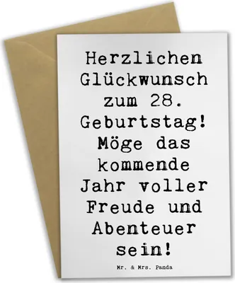 Produktbild von Mr. & Mrs. Panda Grußkarte Spruch 28. Geburtstag - Weiß - Geschenk, glückwunschkarten, Grußkarten, weihnachtskarten, osterkarte, einladungskarten, Geburtstagsgeschenk