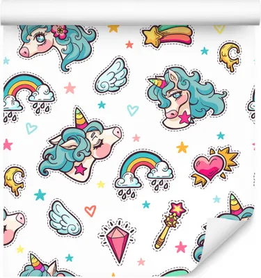 Immagine prodotto di 10m VLIES WALLPAPER rotolo camera dei bambini Einhürner diamanti stelle cuori XXL