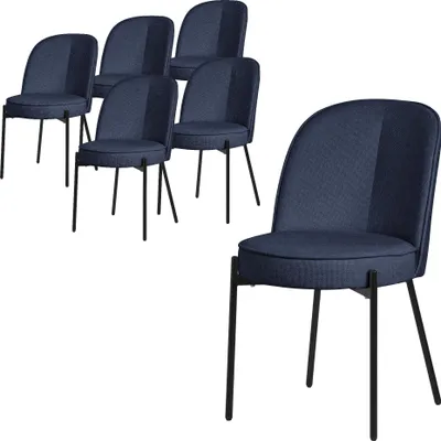 Immagine prodotto di ML-Design set di 6 sedie per sala da pranzo in poliestere blu scuro sedie da cucina con gambe in metallo sedia da soggiorno con schienale sedie imbottite per sala da pranzo