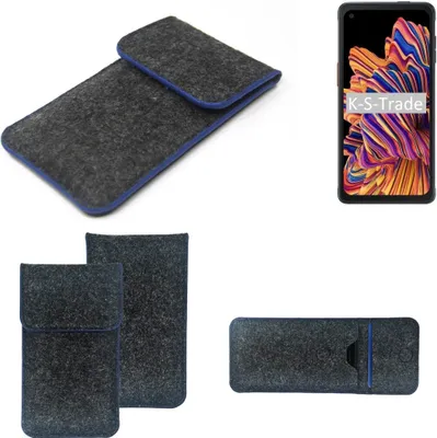 Produktbild von K-S-Trade Handy-Hülle Schutz-Hülle kompatibel mit Samsung Galaxy XCover Pro Filztasche Pouch Tasche Case Sleeve Filzhülle dunkelgrau, blauer Rand