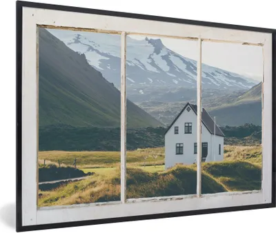 Produktbild von MuchoWow® MuchoWow® Gerahmtes Poster Aussicht - Haus - Berg 90x60 cm - Poster mit zchwarzem Bilderrahmen - Fotorahmen - Foto-Plakat