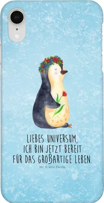 Produktbild von Mr. & Mrs. Panda Iphone XR Handyhülle Pinguin Blumen - Eisblau - Geschenk, Ziele, Premium Kunststoff, Handy Case, Positiv, Universum, Blumenkranz