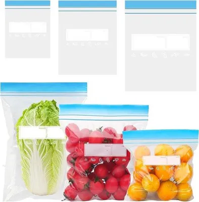 Produktbild von Reißfester Einkaufsbeutel - 70 Stück mit Klettverschluss - Tiefkühltaschen für Obst, Gemüse, Fleisch, Getreide und Snacks - Kleiner/Mittlerer/Großer