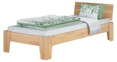 Produktbild von Einzelbett Buchebett lackiert Massivholz Bettrahmen Futonbett 90x200 mit wählbarem Zubehör V-60.82-09Rollrost inkl.