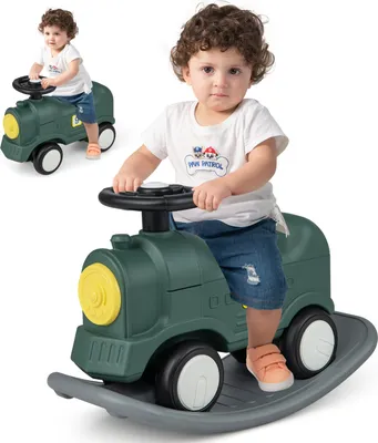 Produktbild von COSTWAY 3 in 1 Schaukelpferd, Schaukeltier & Rutschauto mit abnehmbarem Balance Board, Schaukelwippe mit Rädern für 18 bis 72 Monaten (Zug)
