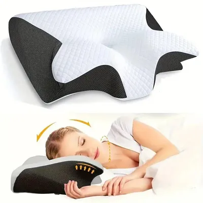 Zdjęcie produktu dla Poduszka ortopedyczna "Motyl" - Ergonomiczna poduszka pod głowę - Pianka memory - Wygodne podparcie dla szyi - Idealna dla osób śpiących na boku, plecach i brzuchu - Czarna