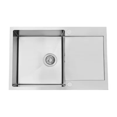 Productafbeelding van VBChome Keukenwastafel, 78x50 cm, roestvrij staal, staalkleur, met omkeerbare afvoerplaat, 1 bak, inbouwmodel, diepte 21 cm, minimale kastmaat 50 cm