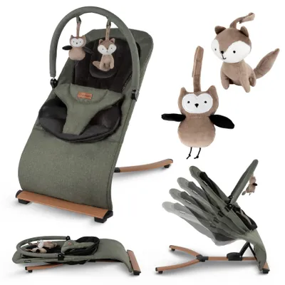 Produktbild von COIL Babywippe, Baby Bouncer, Babyschaukel, Schaukelstuhl, 4-Stufen-Verstellung, Anti-Rutsch-Elemente, ergonomische Polsterung, Grün/Schwarz
