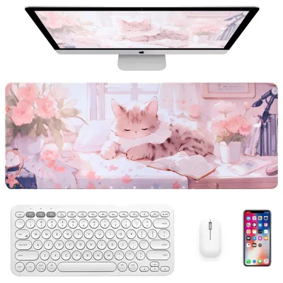 Zdjęcie produktu dla Podkładka pod mysz do gier, motyw anime, kot, podkładka pod biurko, antypoślizgowa, wymiary: 800x300x3 mm
