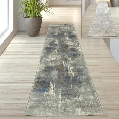 Image de Tapis de salon - motif abstrait - multicolore gris bleu Taille - 80 x 300 cm