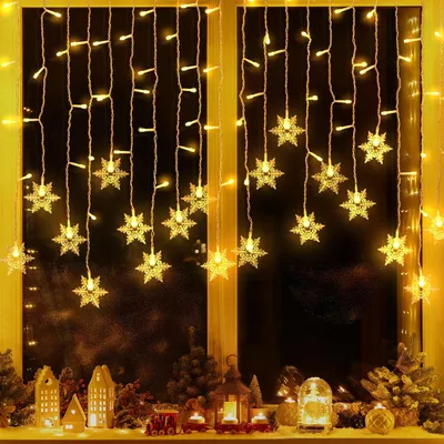 Schneeflocken-Lichterkette, 96 LEDs, warmweiß, 4 m, Indoor