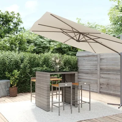 Image de Maison Exclusive - Ensemble bar de jardin 5 pièces en polyrotin gris et bois d'acacia massif